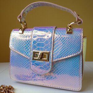 Pretty Tempting Iridescent Holographic Faux Snake Skin Mini Crossbody Handbag